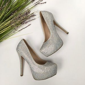De Blossom | Rhinestone Silver Pumps Heel